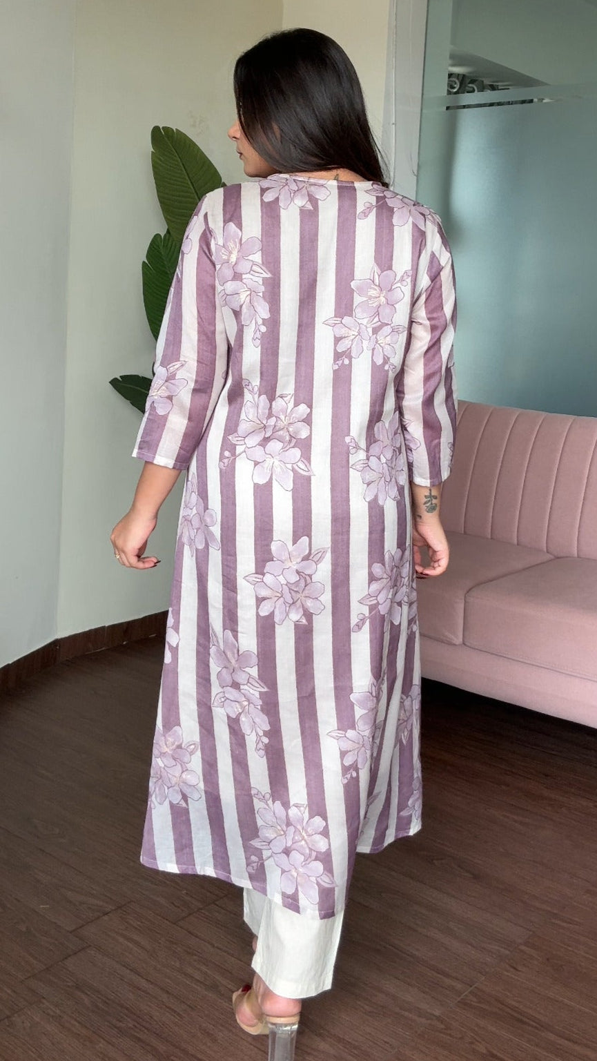 Mul Cotton Striped A Line Kurta Set