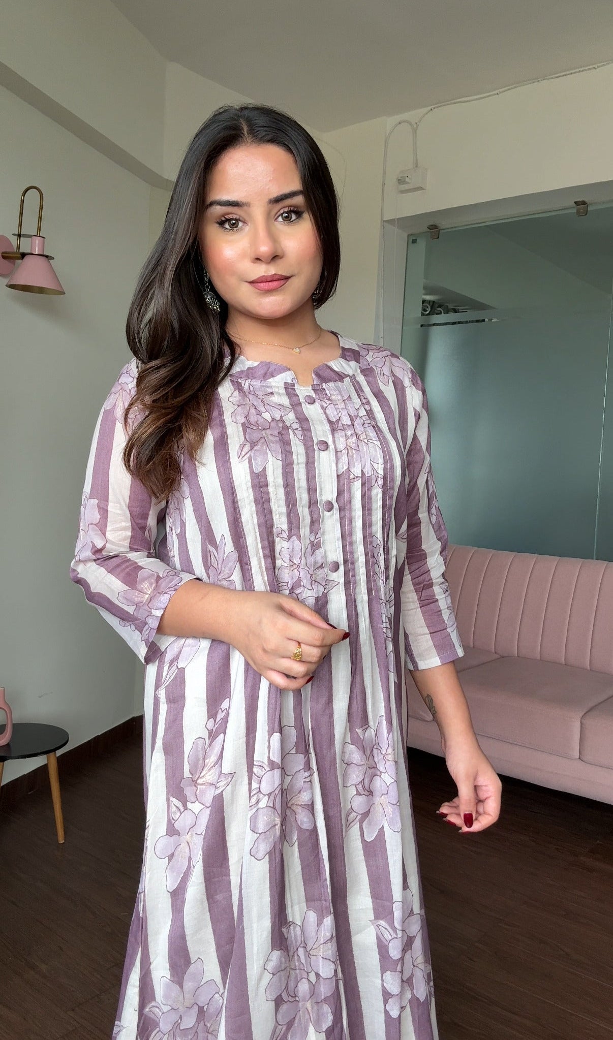 Mul Cotton Striped A Line Kurta Set