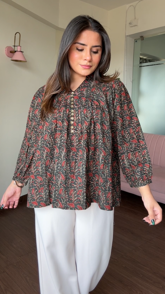 Baloon Sleeves Block Printed Short Kurti