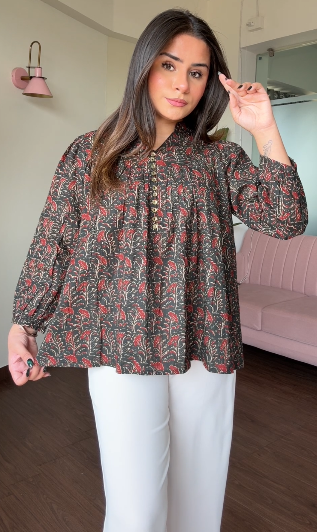 Baloon Sleeves Block Printed Short Kurti