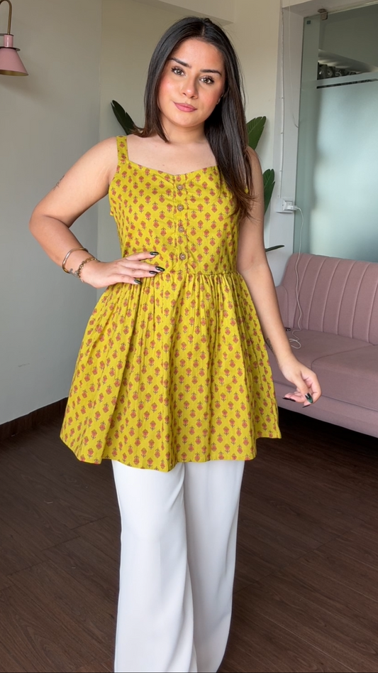 Block Printed Cotton Short Kurti