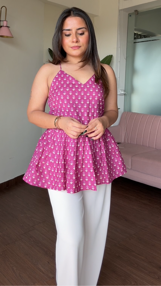 Backless Peplum Cotton Short Kurti