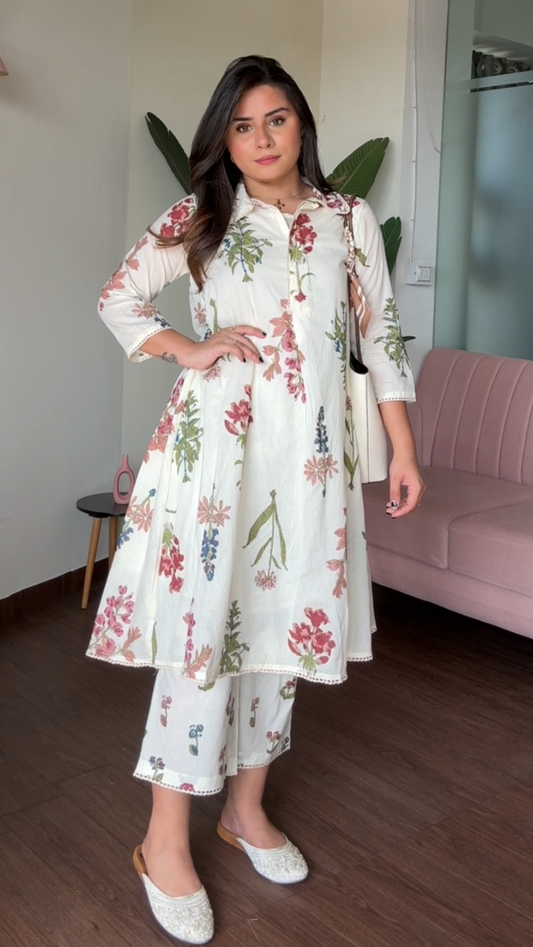 Floral Mul Cotton Co-Ord Set With Inner