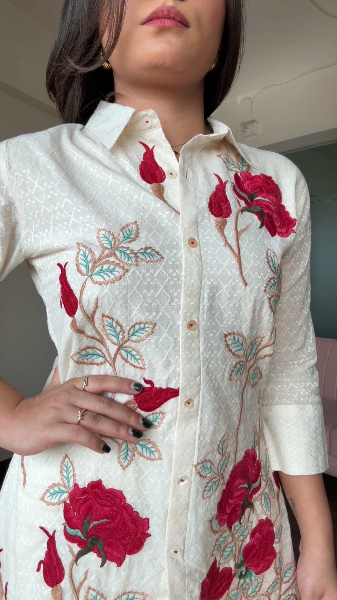 Rose Embroidered Collard 2 Piece Co-Ord Set