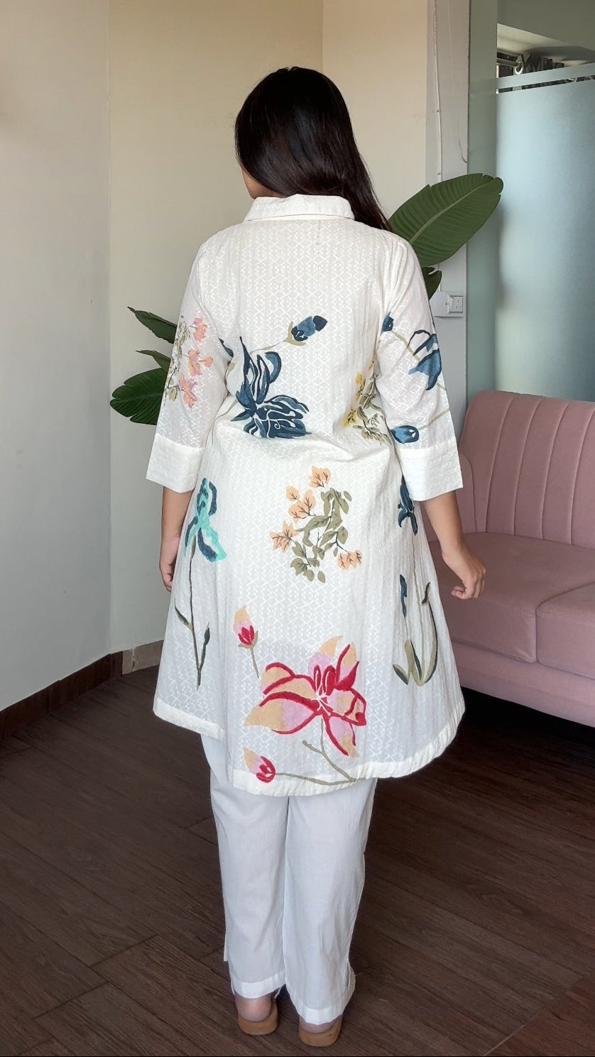 Cotton Floral Flared Tunic Co-ord Set