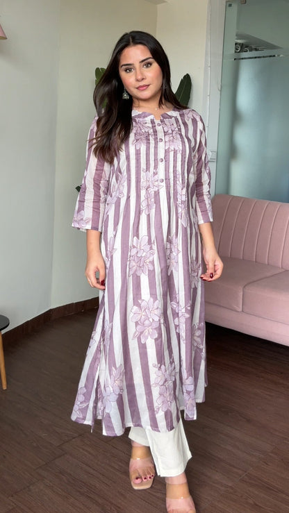 Mul Cotton Striped A Line Kurta Set
