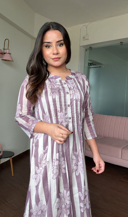 Mul Cotton Striped A Line Kurta Set