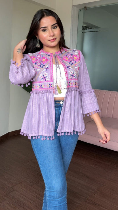 Embroidered Tie Up Peplum Jacket