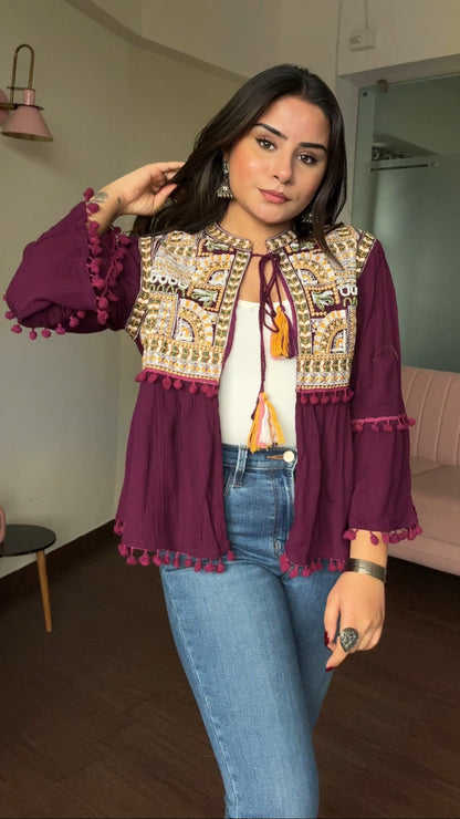 Embroidered Tie Up Peplum Jacket