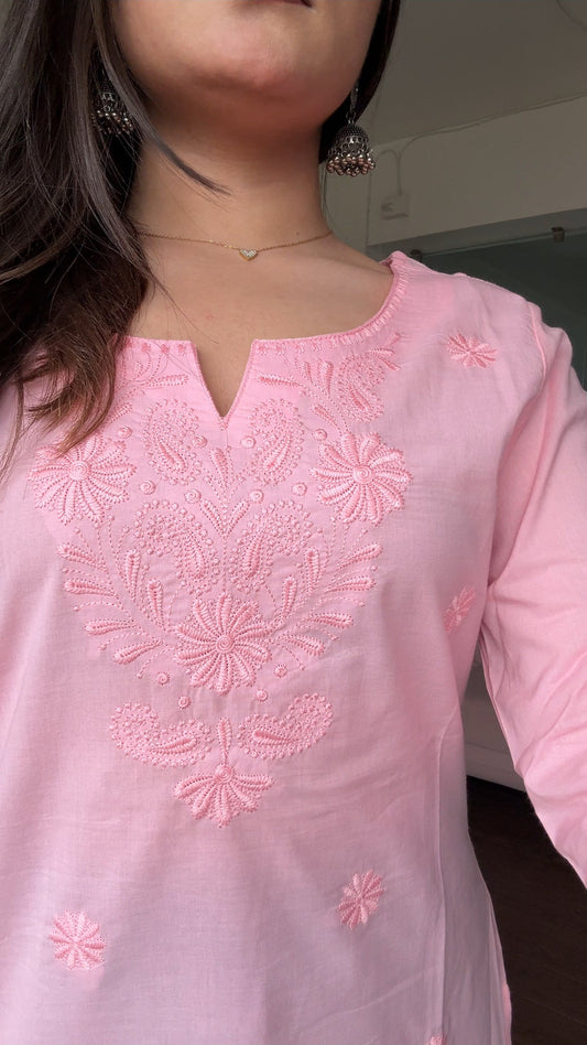 Chikankari Solid Monochrome Embroidery Short Kurti