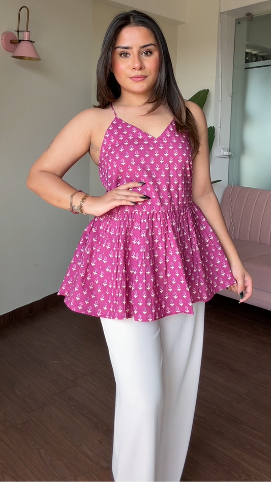 Backless Peplum Cotton Short Kurti