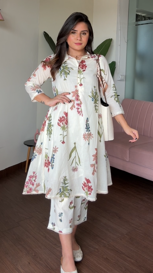 Floral Mul Cotton Co-Ord Set With Inner