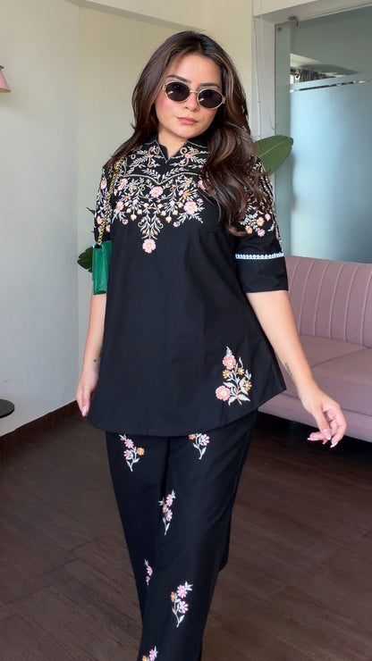 Multicolour Embroidery Black Solid Co-ord Set