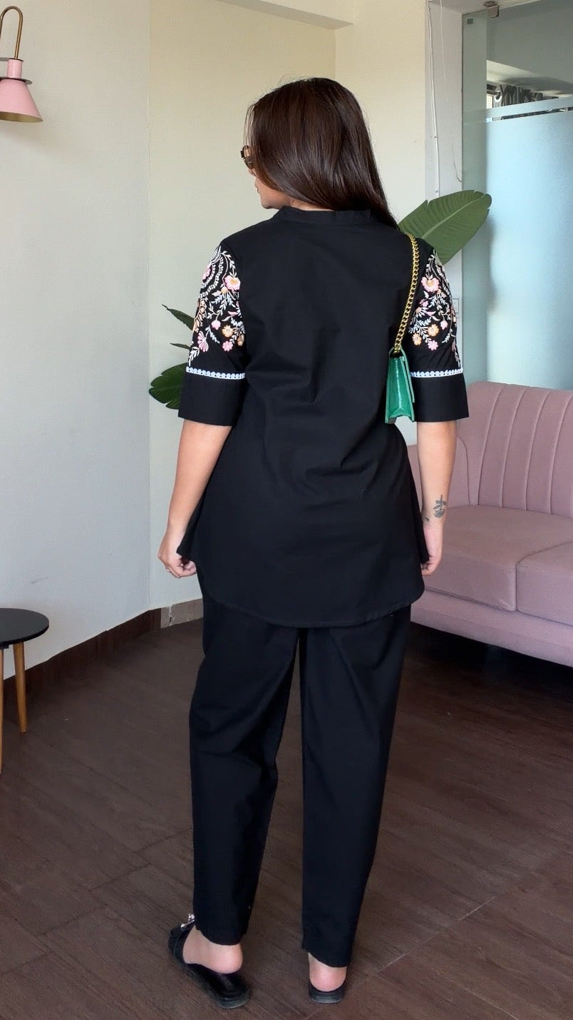 Multicolour Embroidery Black Solid Co-ord Set