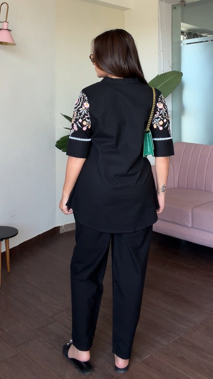 Multicolour Embroidery Black Solid Co-ord Set