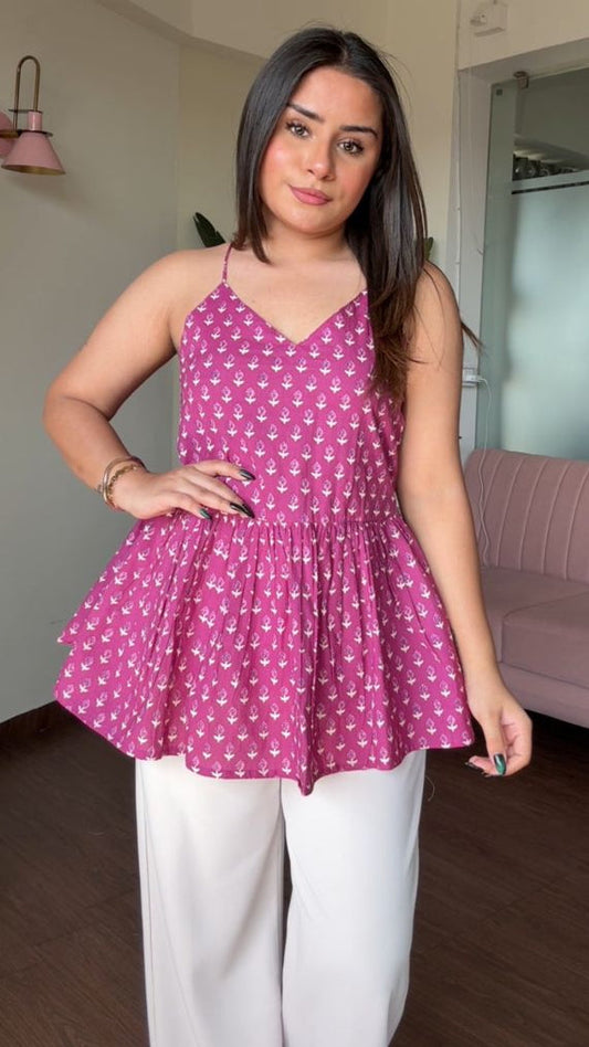 Backless Peplum Cotton Short Kurti