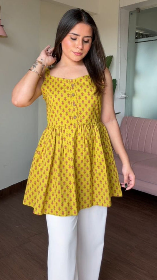 Block Printed Cotton Short Kurti