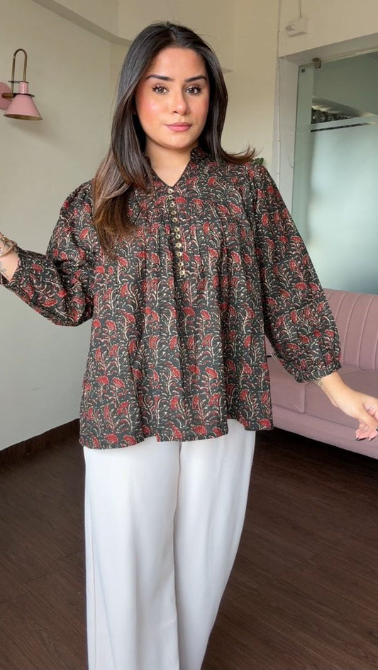 Baloon Sleeves Block Printed Short Kurti